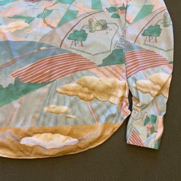 Vintage 70s Mountain Prairie Landscape Long Sleeve Button Up Shirt - Picture 11 of 13